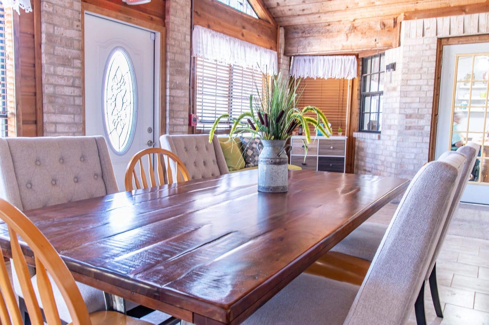 Family-style dining room with wooden table