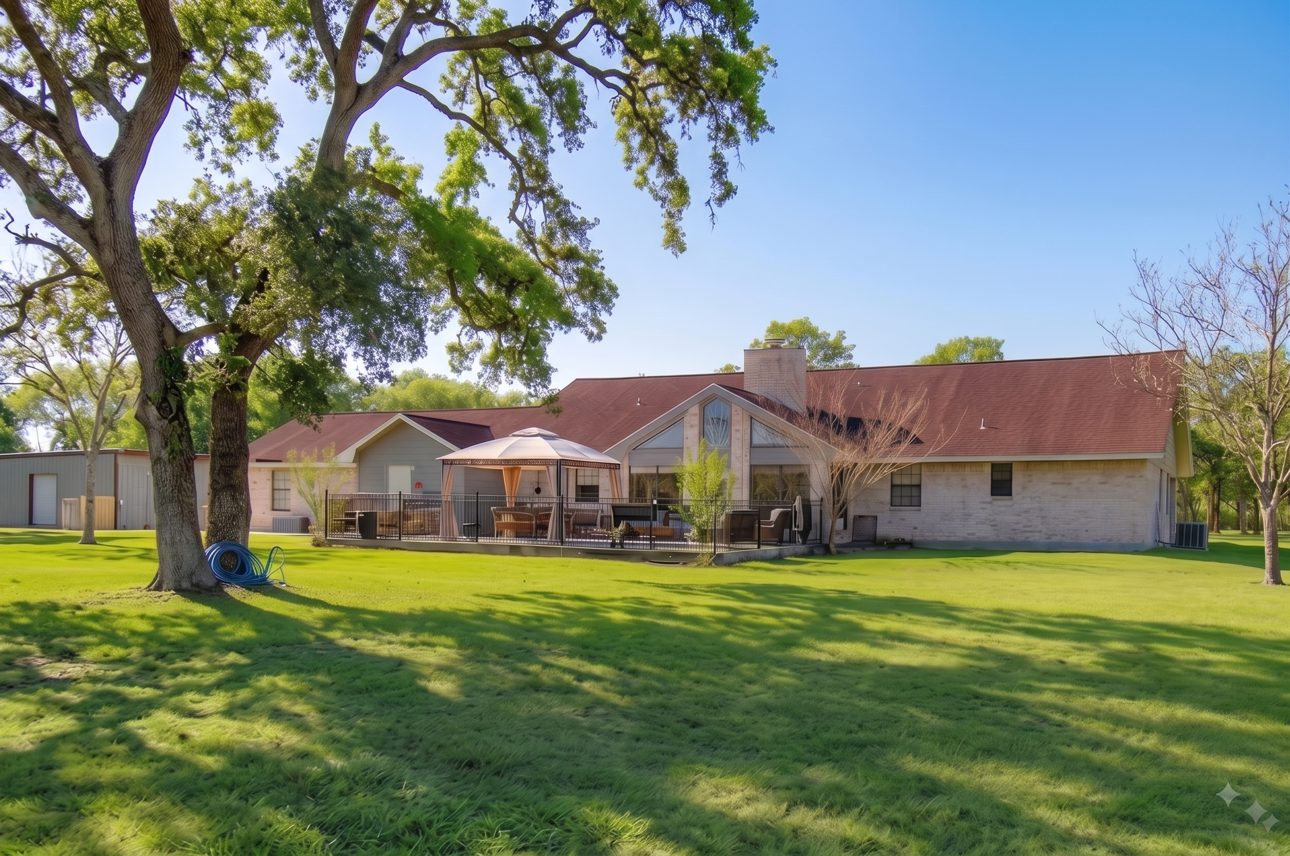 Wide view of the property's ten acres and patio