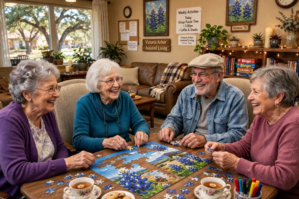 Seniors enjoying activities during respite care stay in Victoria TX